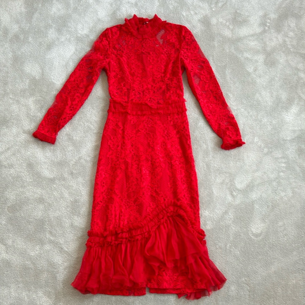Alexis red lace midi dress, size S
